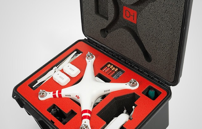 Black Custom Carrying Case for White drone with Red Interior